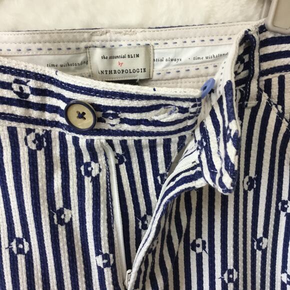 Anthropologie Blue & White Slim Trousers with Embroidery - Picture 5 of 16